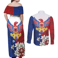 Philippine Eagle Week Couples Matching Off Shoulder Maxi Dress and Long Sleeve Button Shirt Filipino Patern
