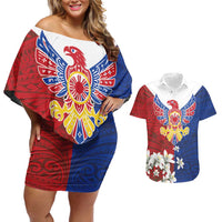 Philippine Eagle Week Couples Matching Off Shoulder Short Dress and Hawaiian Shirt Filipino Patern