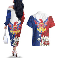 Philippine Eagle Week Couples Matching Off The Shoulder Long Sleeve Dress and Hawaiian Shirt Filipino Patern