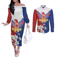 Philippine Eagle Week Couples Matching Off The Shoulder Long Sleeve Dress and Long Sleeve Button Shirt Filipino Patern