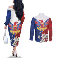 Philippine Eagle Week Couples Matching Off The Shoulder Long Sleeve Dress and Long Sleeve Button Shirt Filipino Patern