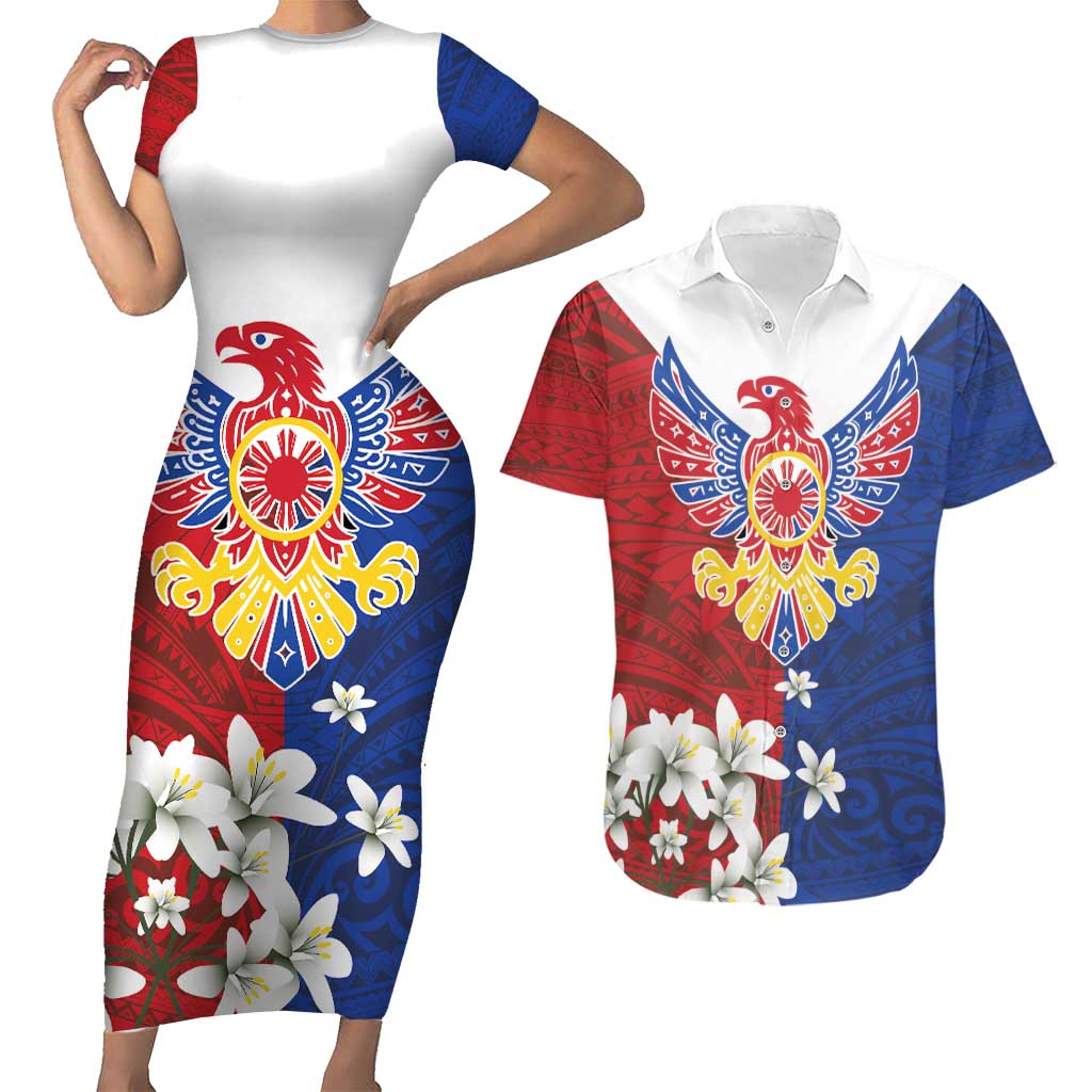 Philippine Eagle Week Couples Matching Short Sleeve Bodycon Dress and Hawaiian Shirt Filipino Patern
