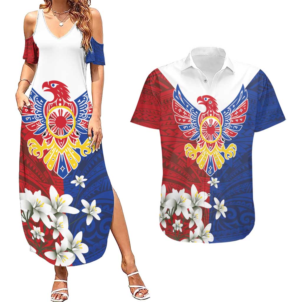 Philippine Eagle Week Couples Matching Summer Maxi Dress and Hawaiian Shirt Filipino Patern