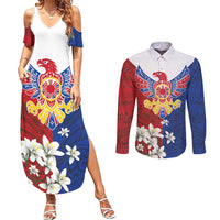 Philippine Eagle Week Couples Matching Summer Maxi Dress and Long Sleeve Button Shirt Filipino Patern