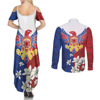 Philippine Eagle Week Couples Matching Summer Maxi Dress and Long Sleeve Button Shirt Filipino Patern