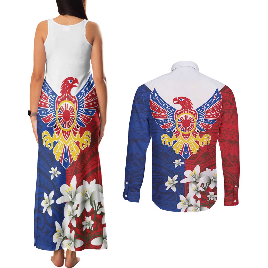 Philippine Eagle Week Couples Matching Tank Maxi Dress and Long Sleeve Button Shirt Filipino Patern
