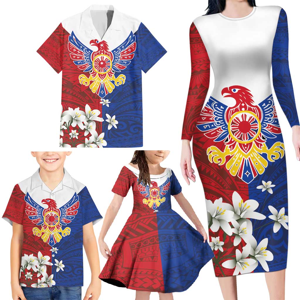 Philippine Eagle Week Family Matching Long Sleeve Bodycon Dress and Hawaiian Shirt Filipino Patern