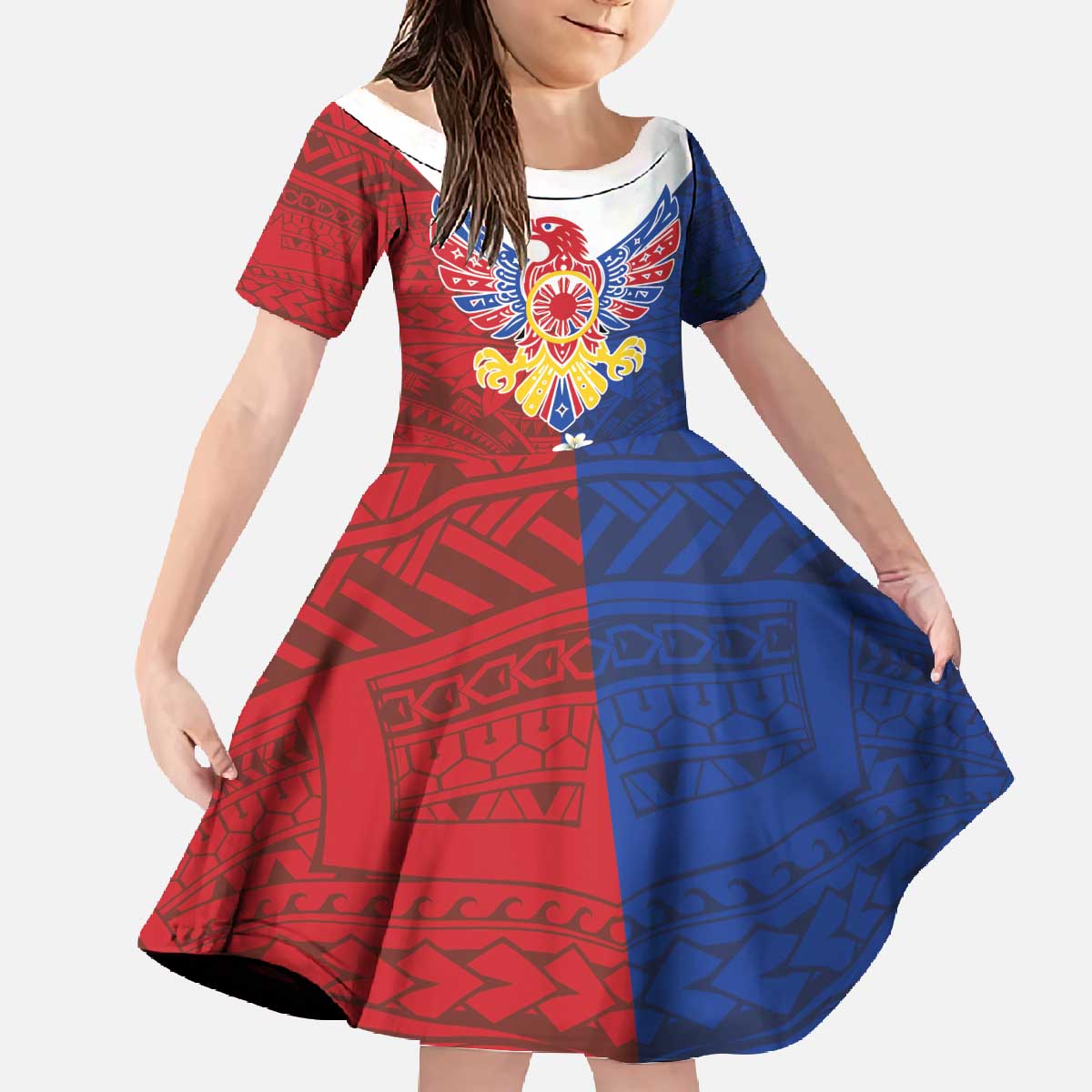 Philippine Eagle Week Family Matching Off The Shoulder Long Sleeve Dress and Hawaiian Shirt Filipino Patern