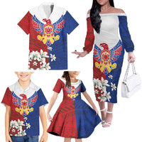 Philippine Eagle Week Family Matching Off The Shoulder Long Sleeve Dress and Hawaiian Shirt Filipino Patern