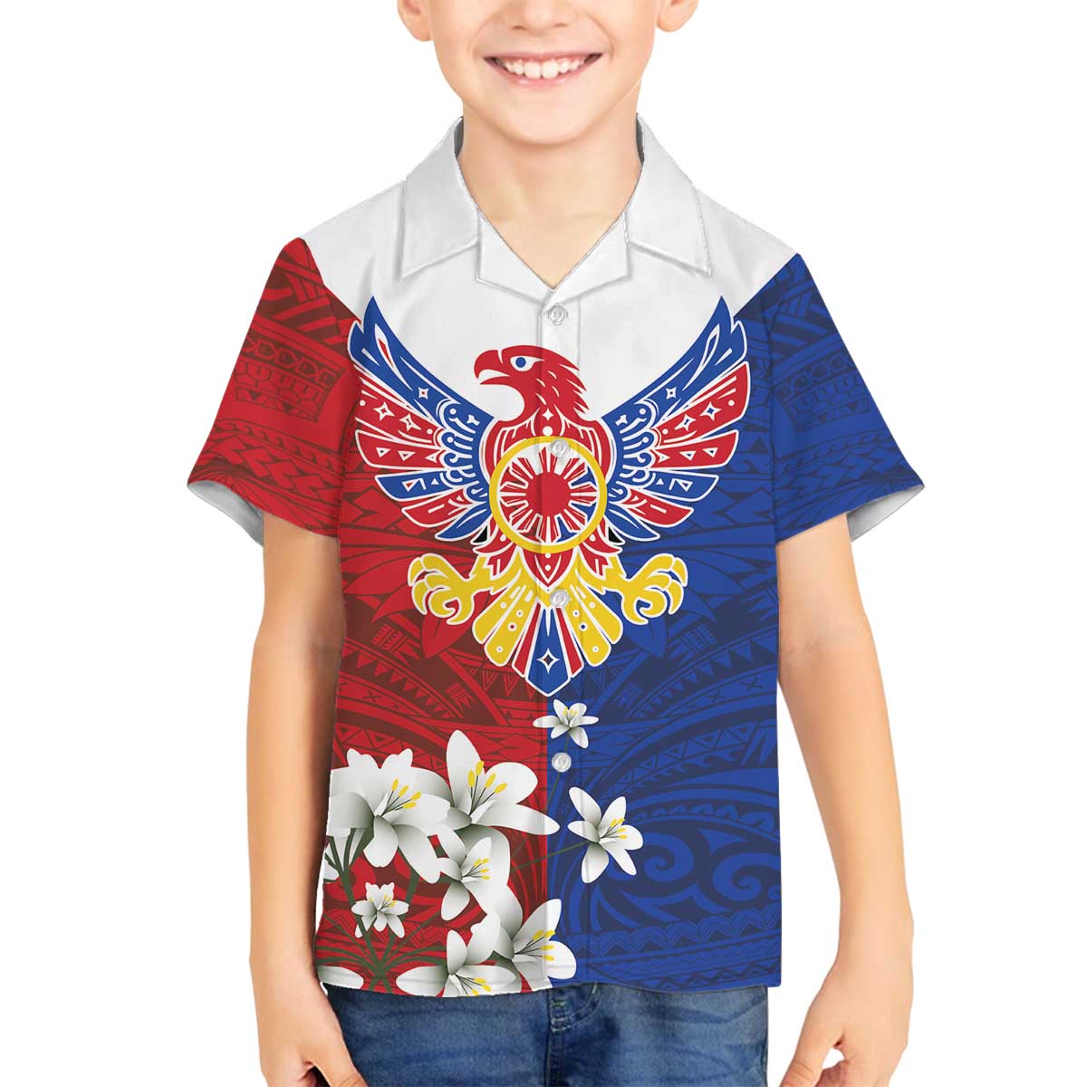 Philippine Eagle Week Family Matching Off The Shoulder Long Sleeve Dress and Hawaiian Shirt Filipino Patern