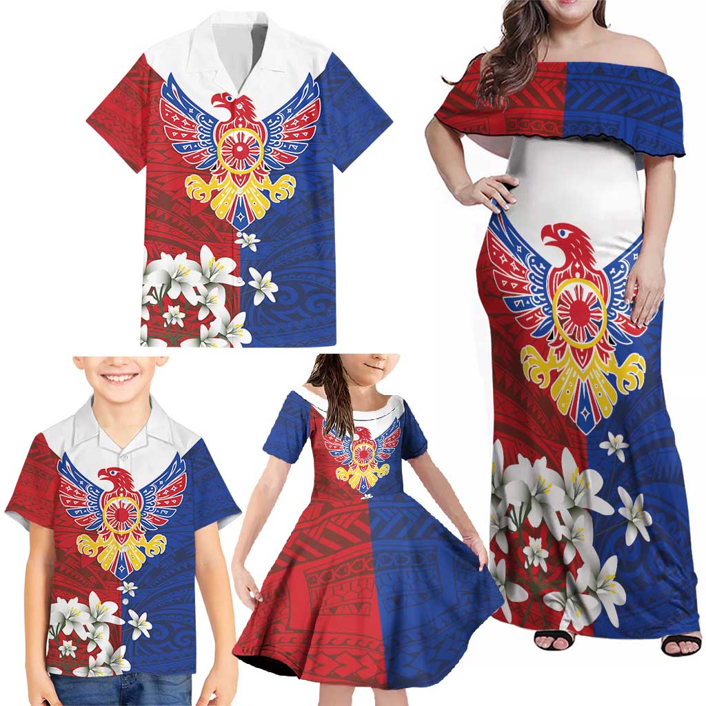 Philippine Eagle Week Family Matching Off Shoulder Maxi Dress and Hawaiian Shirt Filipino Patern