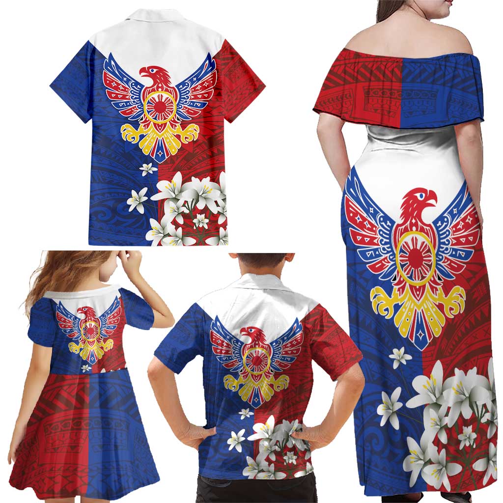 Philippine Eagle Week Family Matching Off Shoulder Maxi Dress and Hawaiian Shirt Filipino Patern