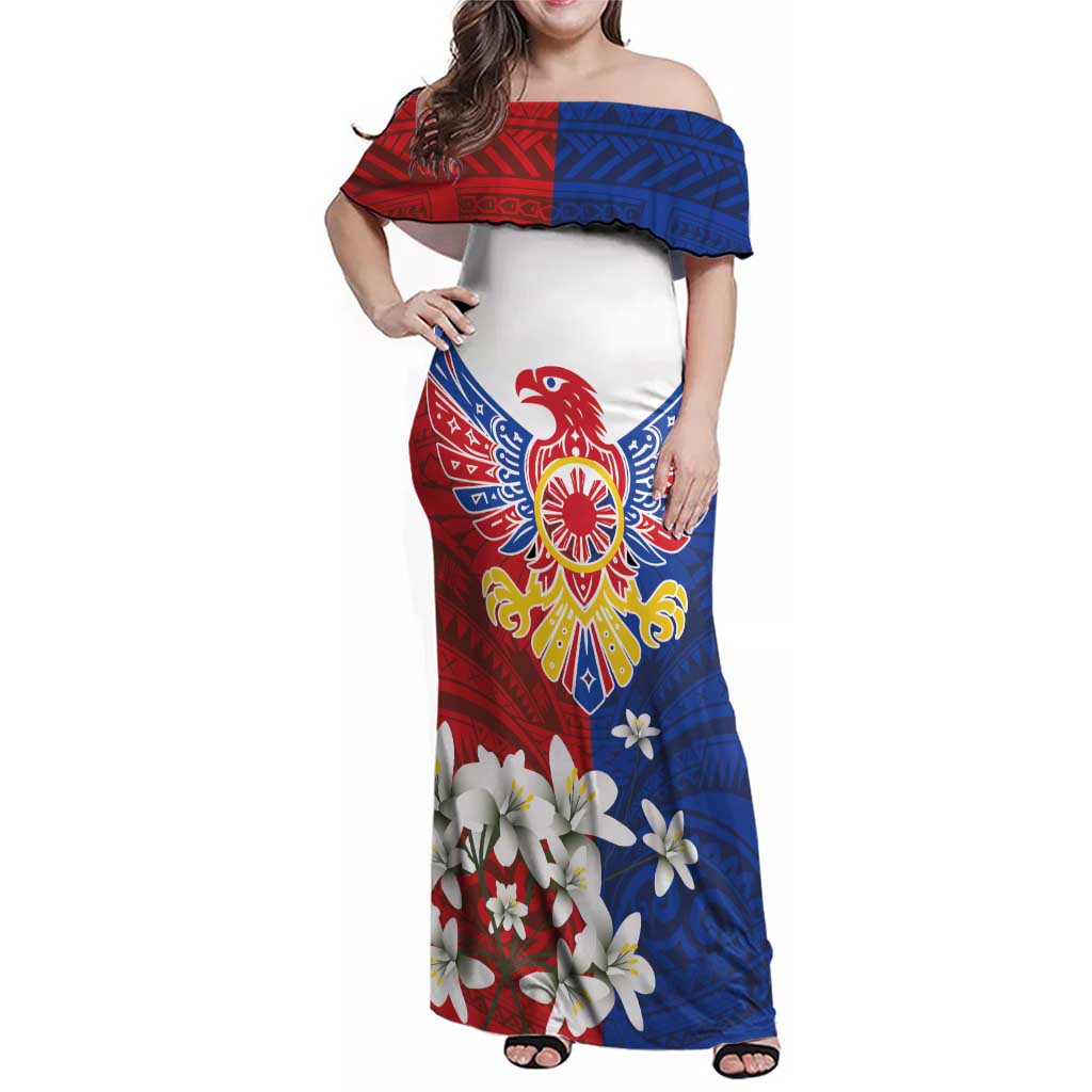 Philippine Eagle Week Family Matching Off Shoulder Maxi Dress and Hawaiian Shirt Filipino Patern