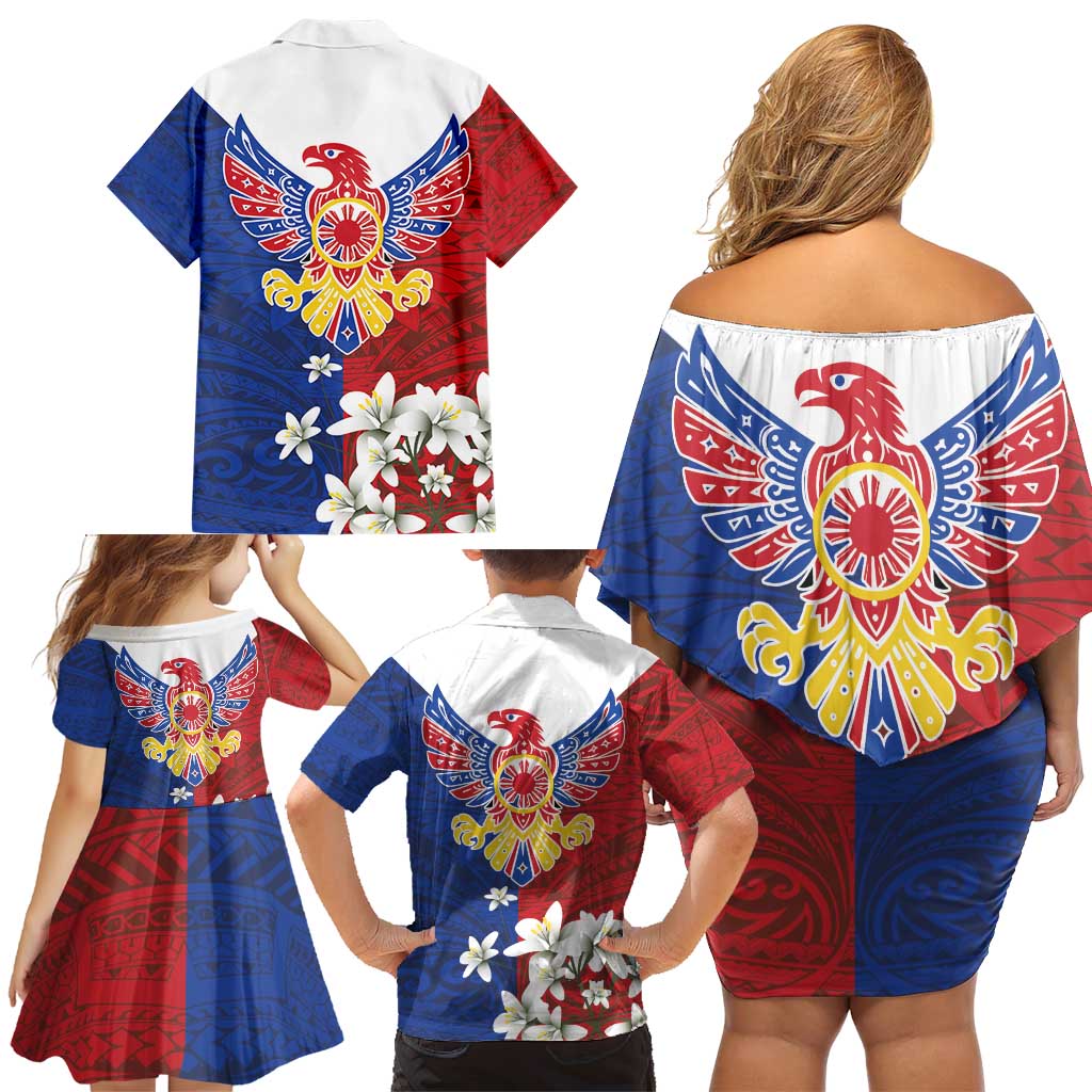 Philippine Eagle Week Family Matching Off Shoulder Short Dress and Hawaiian Shirt Filipino Patern