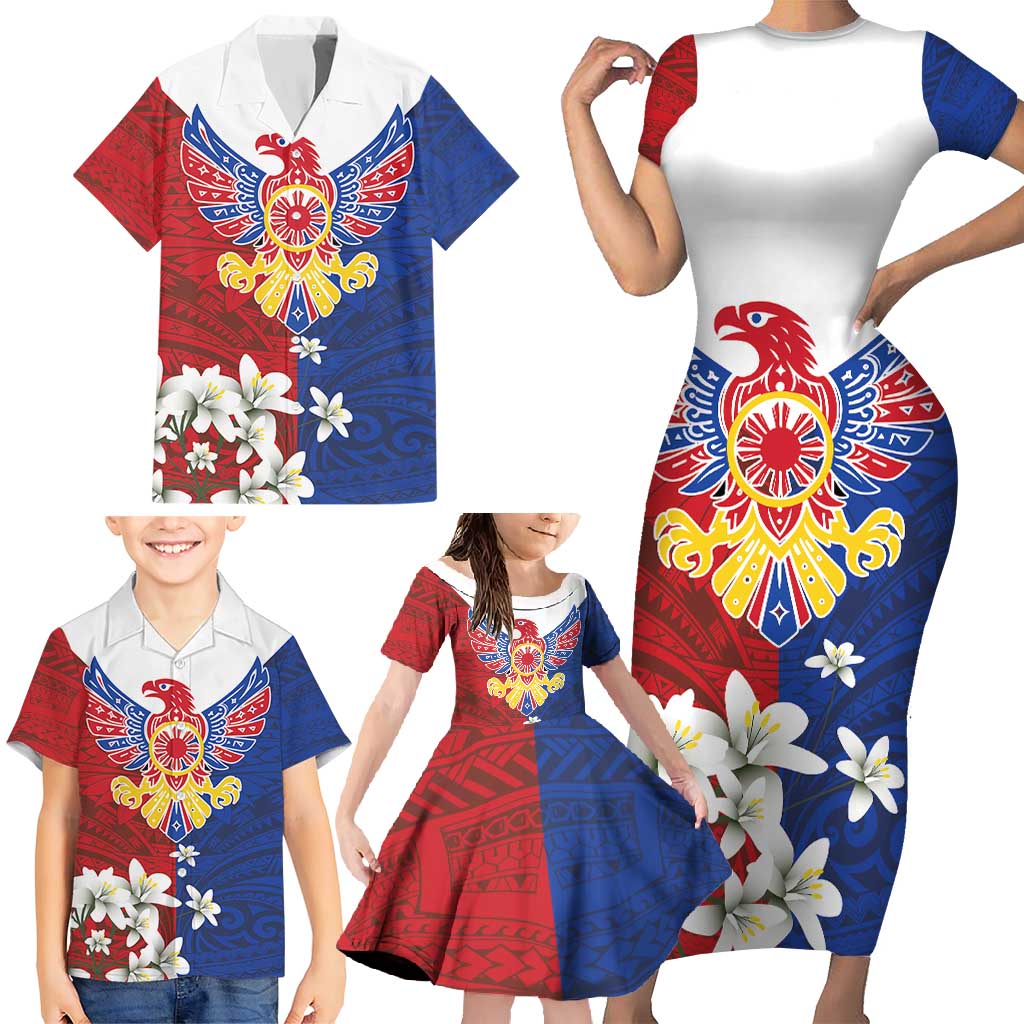 Philippine Eagle Week Family Matching Short Sleeve Bodycon Dress and Hawaiian Shirt Filipino Patern