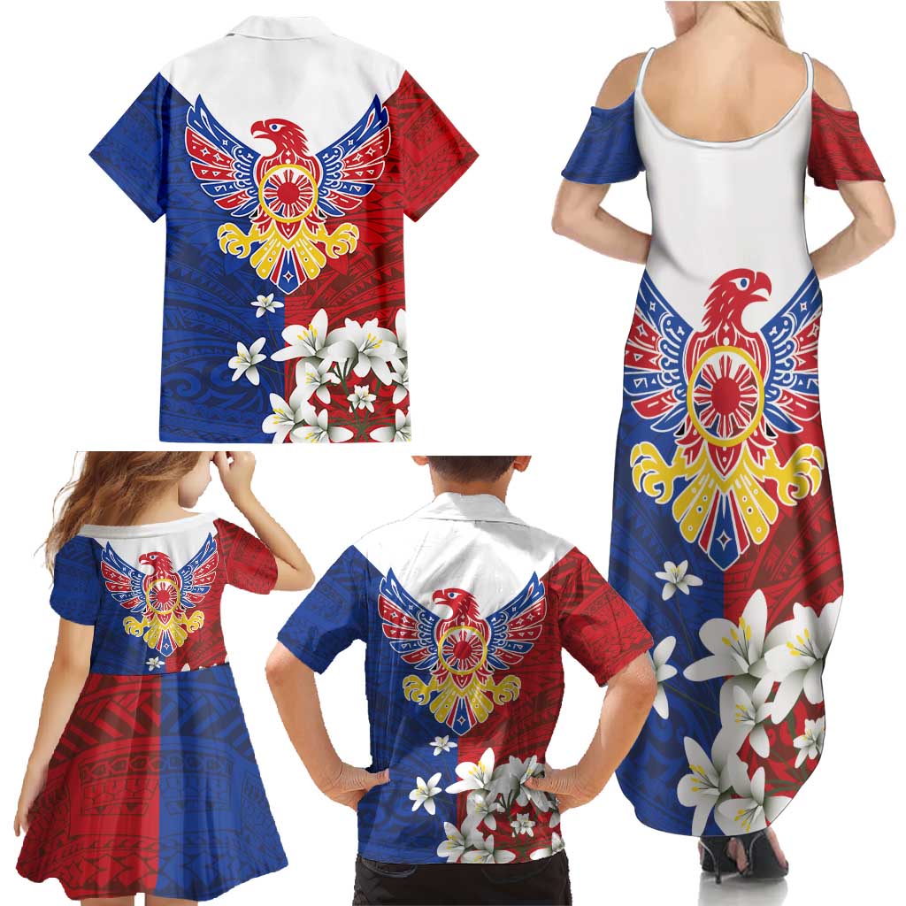 Philippine Eagle Week Family Matching Summer Maxi Dress and Hawaiian Shirt Filipino Patern