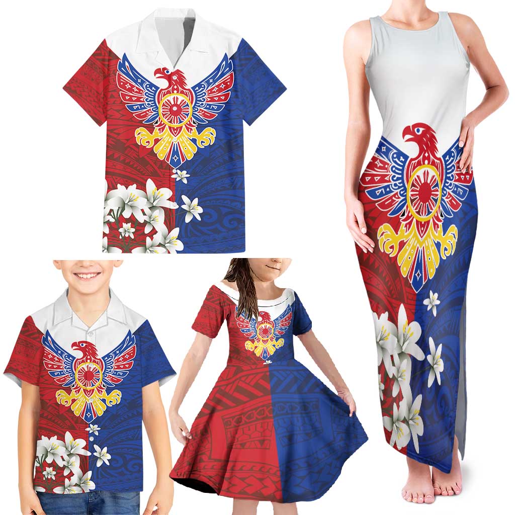Philippine Eagle Week Family Matching Tank Maxi Dress and Hawaiian Shirt Filipino Patern