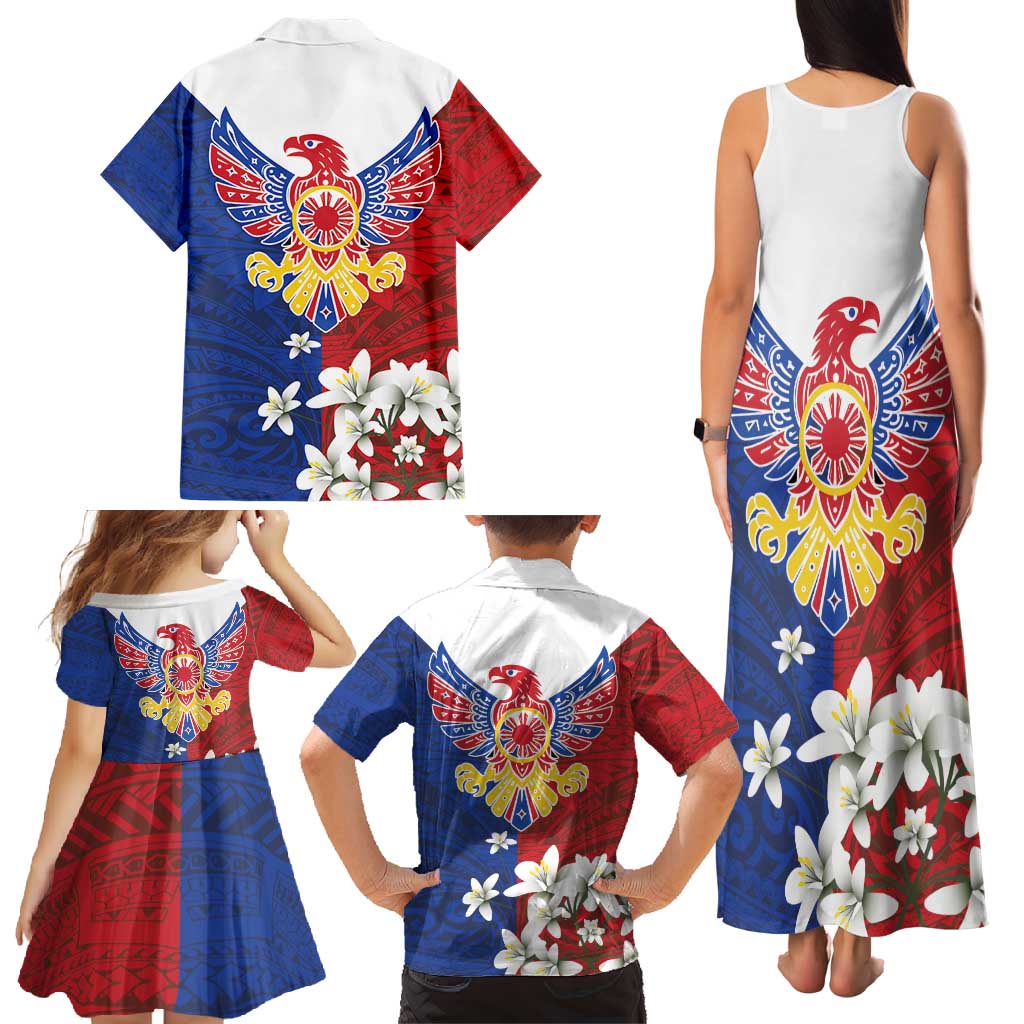 Philippine Eagle Week Family Matching Tank Maxi Dress and Hawaiian Shirt Filipino Patern
