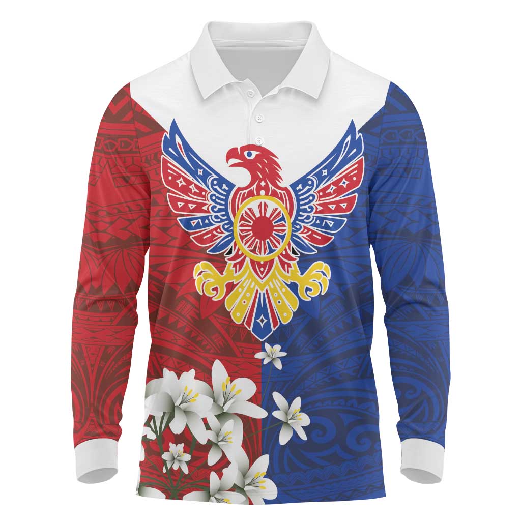 Philippine Eagle Week Long Sleeve Polo Shirt Filipino Patern