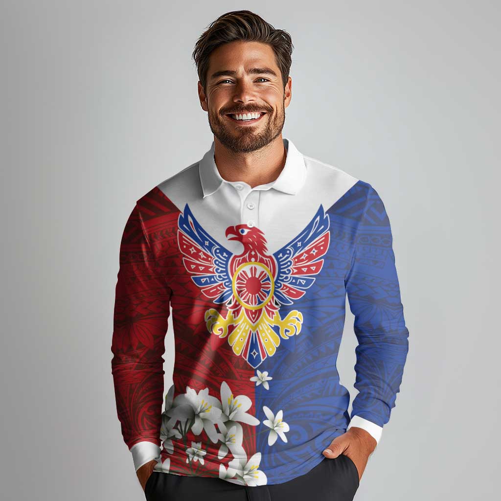 Philippine Eagle Week Long Sleeve Polo Shirt Filipino Patern
