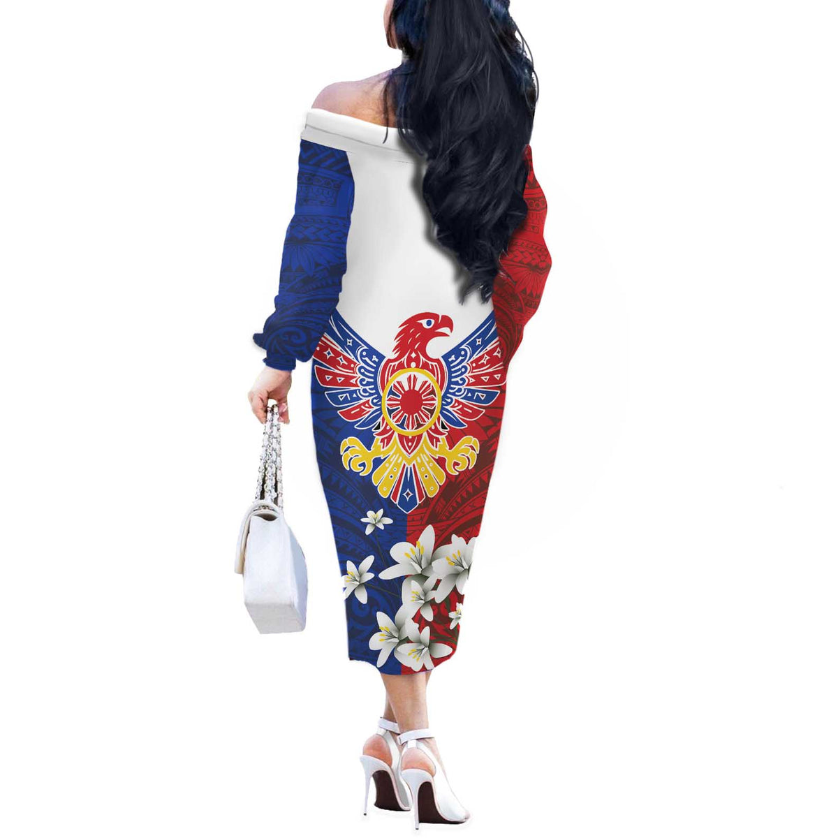 Philippine Eagle Week Off The Shoulder Long Sleeve Dress Filipino Patern