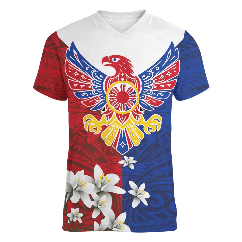 Philippine Eagle Week Women V-Neck T-Shirt Filipino Patern