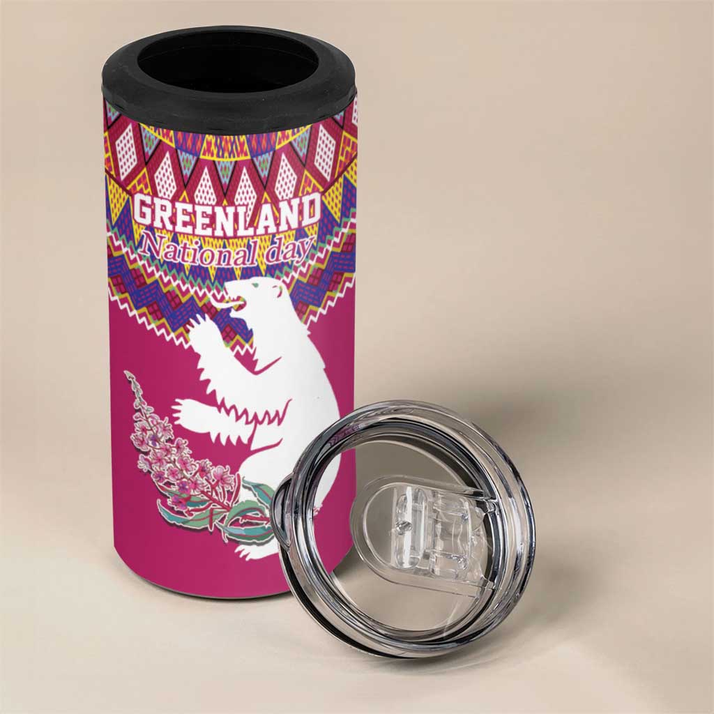 Greenland National Day 4 in 1 Can Cooler Tumbler Inuit Kalaallisuut style