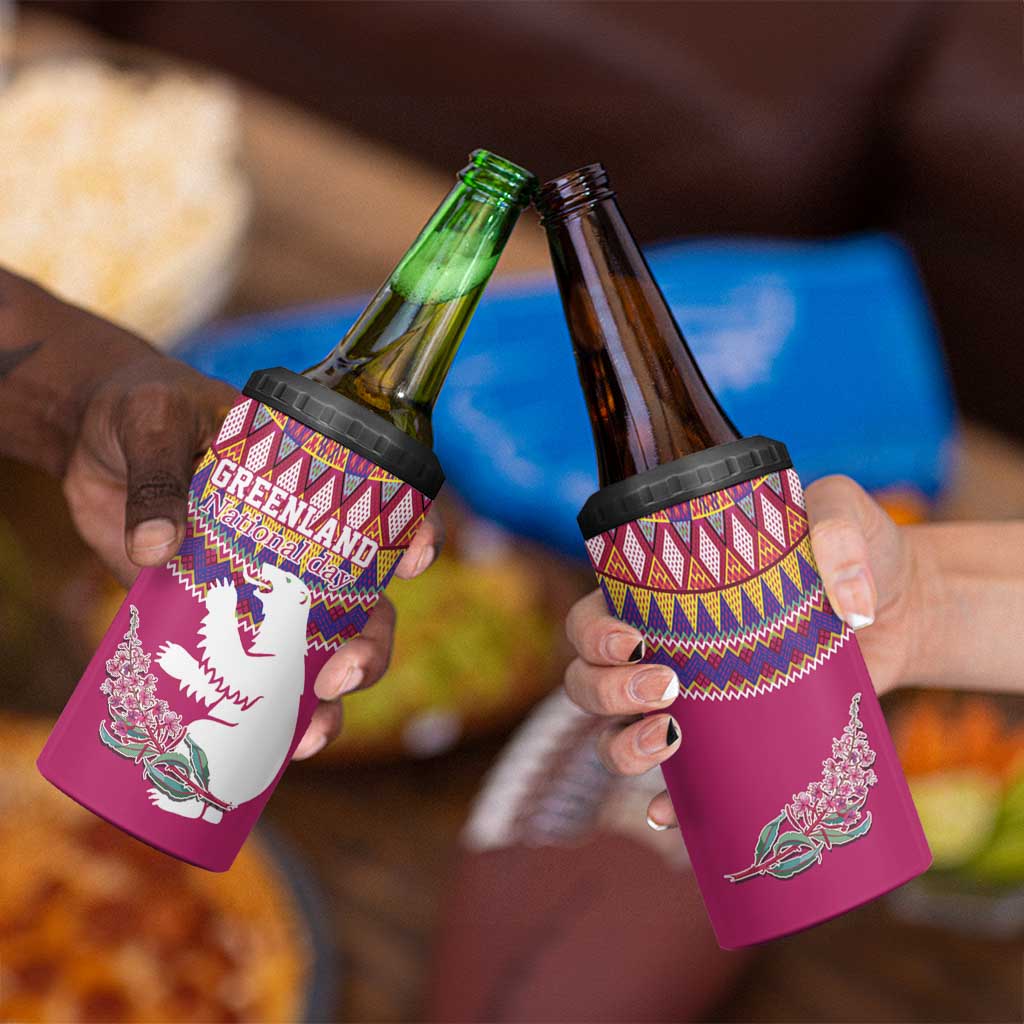 Greenland National Day 4 in 1 Can Cooler Tumbler Inuit Kalaallisuut style