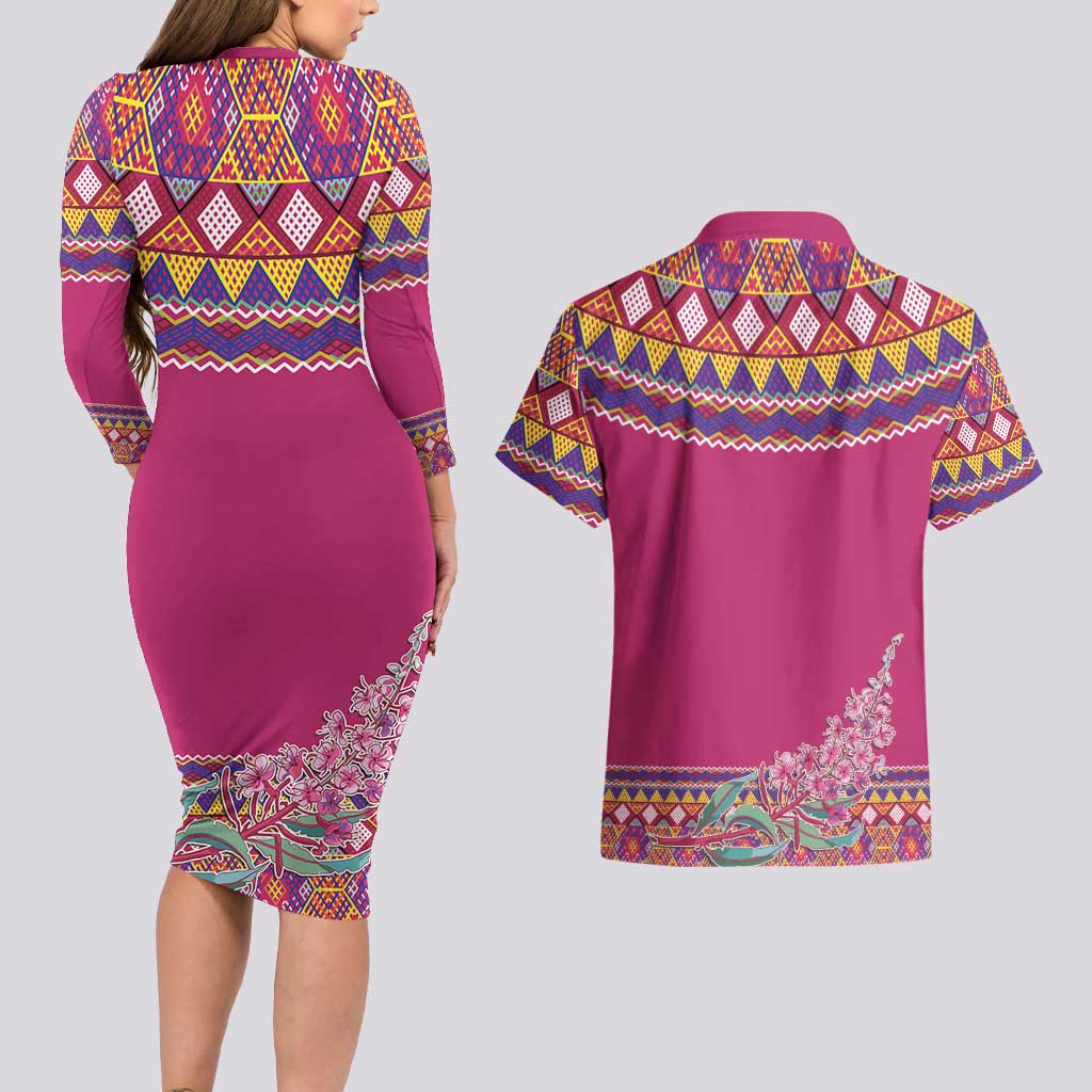 Greenland National Day Couples Matching Long Sleeve Bodycon Dress and Hawaiian Shirt Inuit Kalaallisuut style