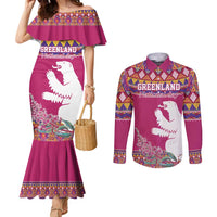 Greenland National Day Couples Matching Mermaid Dress and Long Sleeve Button Shirt Inuit Kalaallisuut style