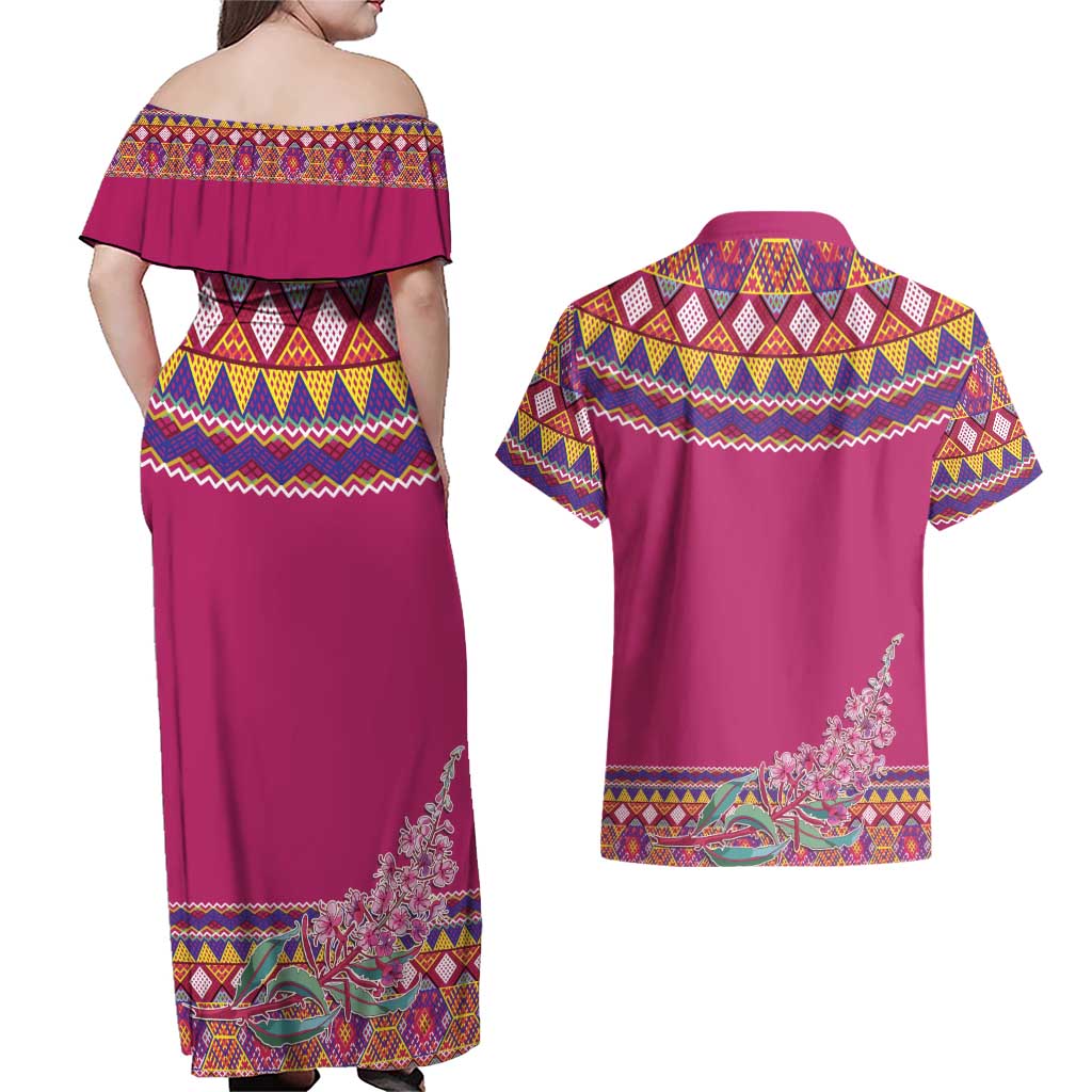 Greenland National Day Couples Matching Off Shoulder Maxi Dress and Hawaiian Shirt Inuit Kalaallisuut style