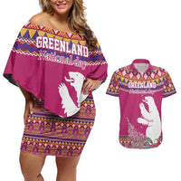 Greenland National Day Couples Matching Off Shoulder Short Dress and Hawaiian Shirt Inuit Kalaallisuut style