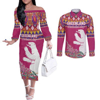 Greenland National Day Couples Matching Off The Shoulder Long Sleeve Dress and Long Sleeve Button Shirt Inuit Kalaallisuut style