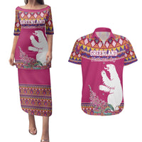 Greenland National Day Couples Matching Puletasi and Hawaiian Shirt Inuit Kalaallisuut style