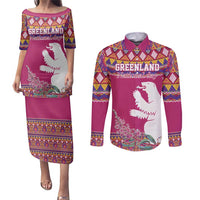 Greenland National Day Couples Matching Puletasi and Long Sleeve Button Shirt Inuit Kalaallisuut style
