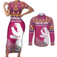 Greenland National Day Couples Matching Short Sleeve Bodycon Dress and Long Sleeve Button Shirt Inuit Kalaallisuut style