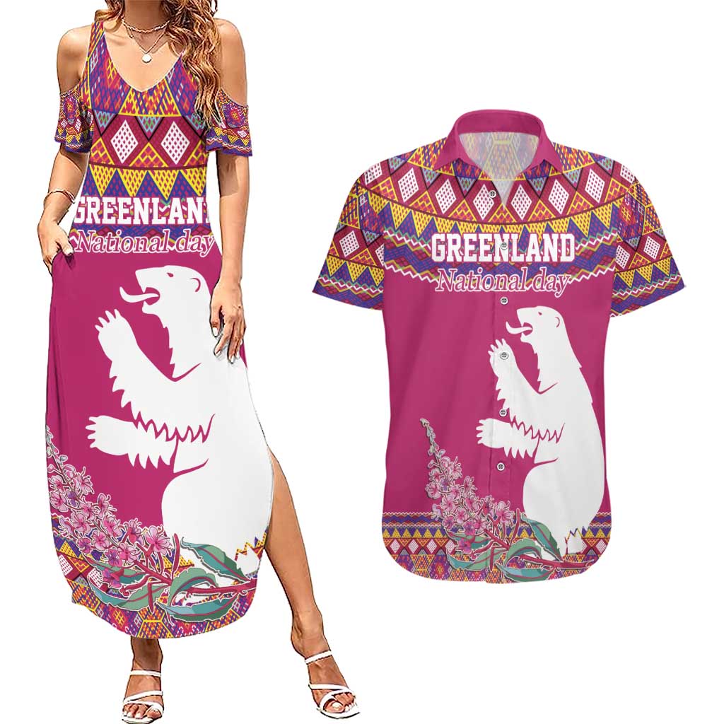 Greenland National Day Couples Matching Summer Maxi Dress and Hawaiian Shirt Inuit Kalaallisuut style