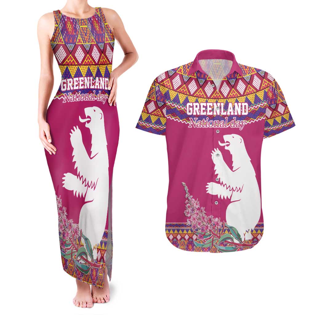 Greenland National Day Couples Matching Tank Maxi Dress and Hawaiian Shirt Inuit Kalaallisuut style