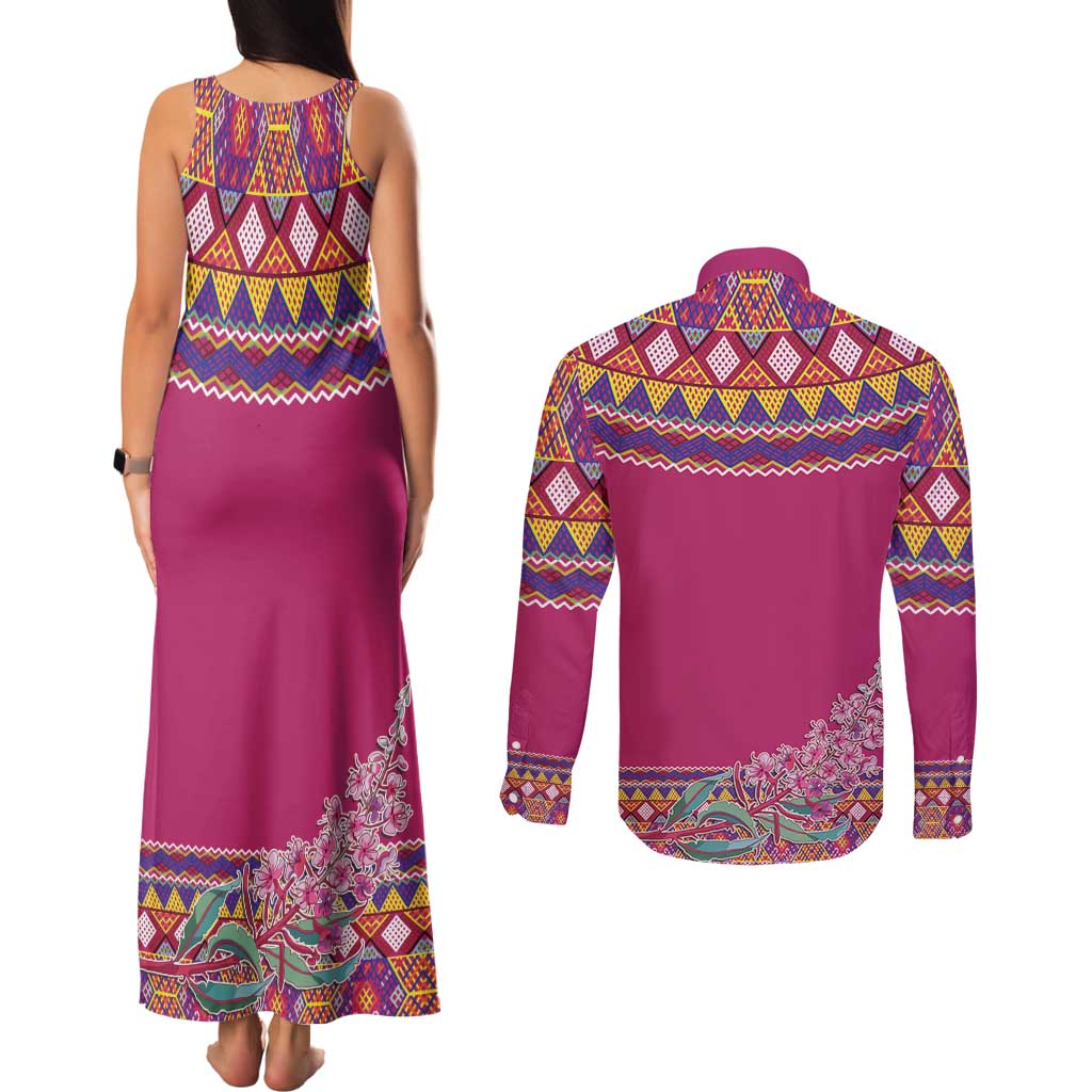 Greenland National Day Couples Matching Tank Maxi Dress and Long Sleeve Button Shirt Inuit Kalaallisuut style