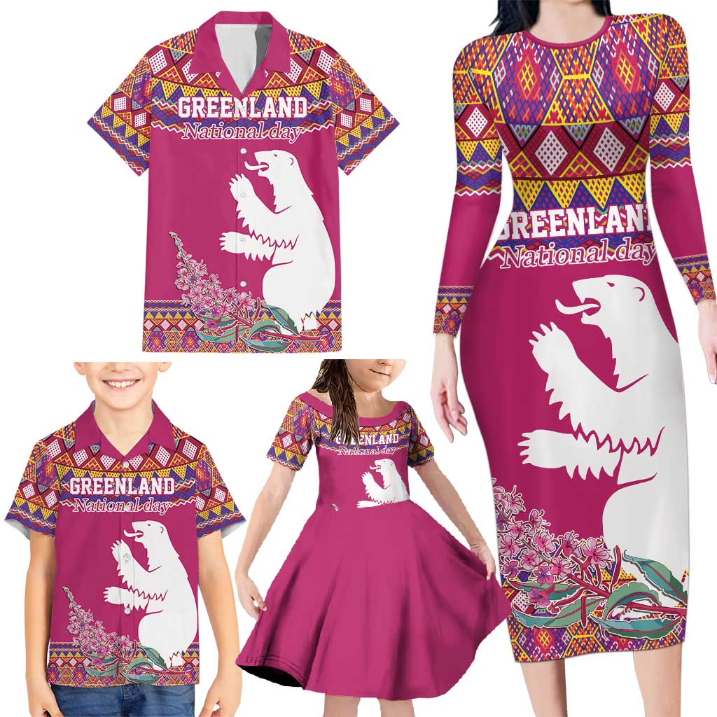 Greenland National Day Family Matching Long Sleeve Bodycon Dress and Hawaiian Shirt Inuit Kalaallisuut style