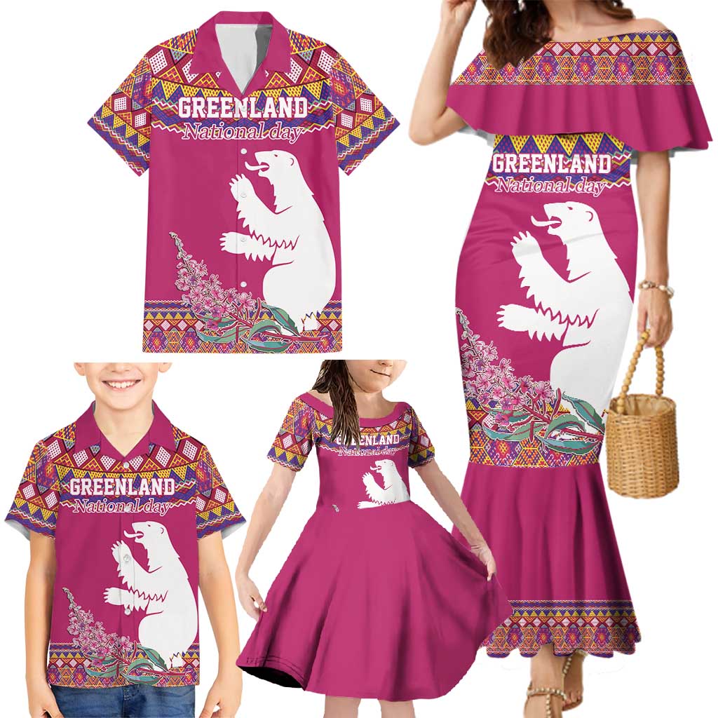 Greenland National Day Family Matching Mermaid Dress and Hawaiian Shirt Inuit Kalaallisuut style