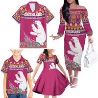Greenland National Day Family Matching Off The Shoulder Long Sleeve Dress and Hawaiian Shirt Inuit Kalaallisuut style