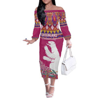 Greenland National Day Family Matching Off The Shoulder Long Sleeve Dress and Hawaiian Shirt Inuit Kalaallisuut style