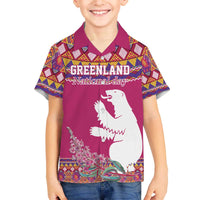 Greenland National Day Family Matching Off The Shoulder Long Sleeve Dress and Hawaiian Shirt Inuit Kalaallisuut style