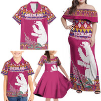 Greenland National Day Family Matching Off Shoulder Maxi Dress and Hawaiian Shirt Inuit Kalaallisuut style