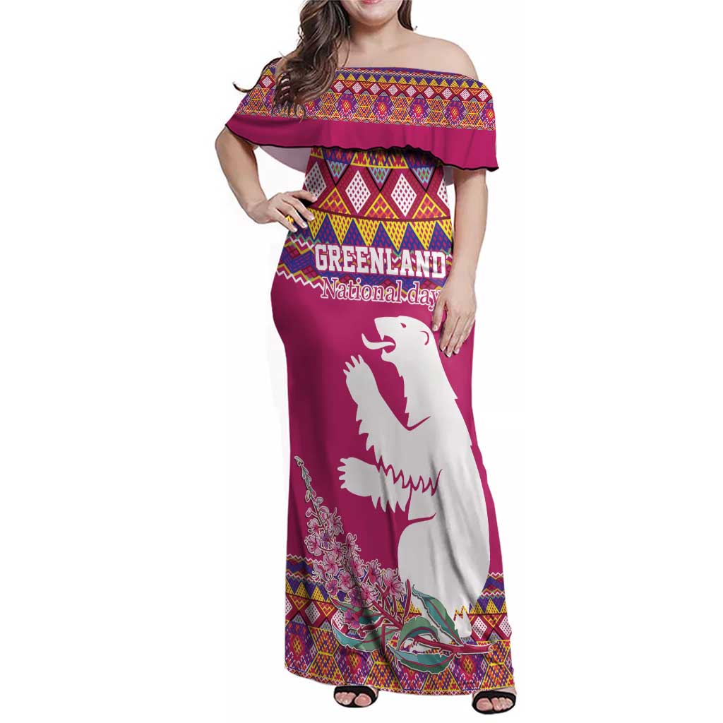 Greenland National Day Family Matching Off Shoulder Maxi Dress and Hawaiian Shirt Inuit Kalaallisuut style
