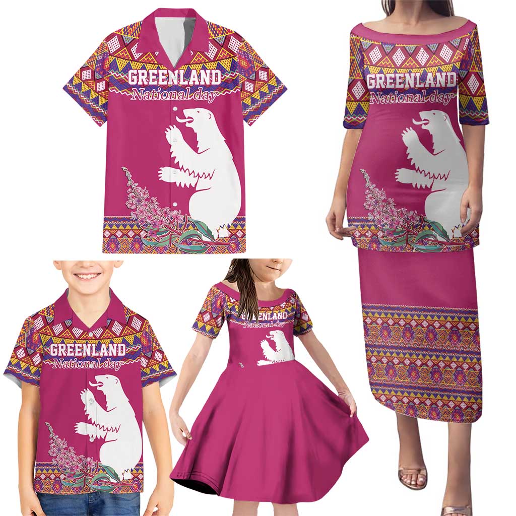 Greenland National Day Family Matching Puletasi and Hawaiian Shirt Inuit Kalaallisuut style