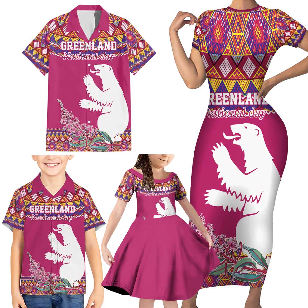 Greenland National Day Family Matching Short Sleeve Bodycon Dress and Hawaiian Shirt Inuit Kalaallisuut style