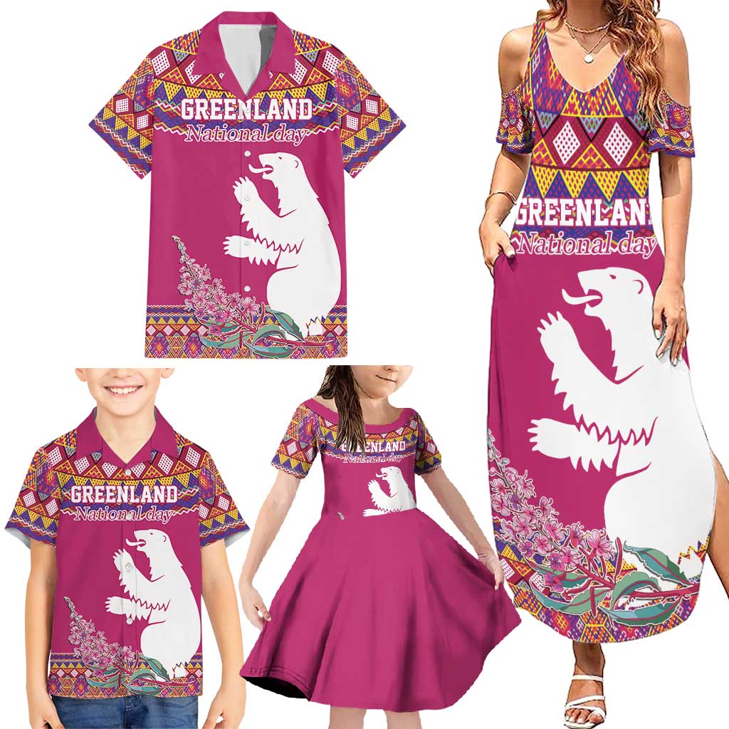 Greenland National Day Family Matching Summer Maxi Dress and Hawaiian Shirt Inuit Kalaallisuut style