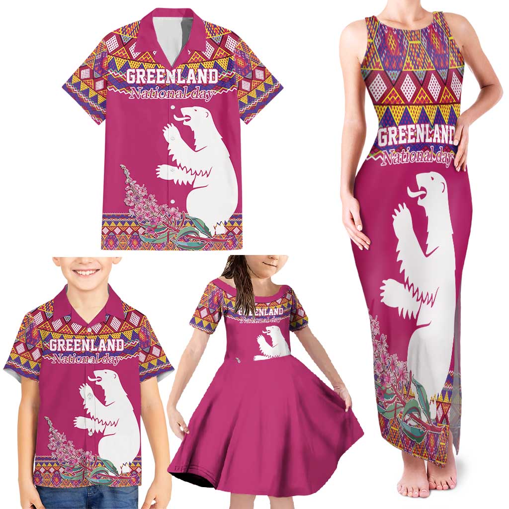 Greenland National Day Family Matching Tank Maxi Dress and Hawaiian Shirt Inuit Kalaallisuut style
